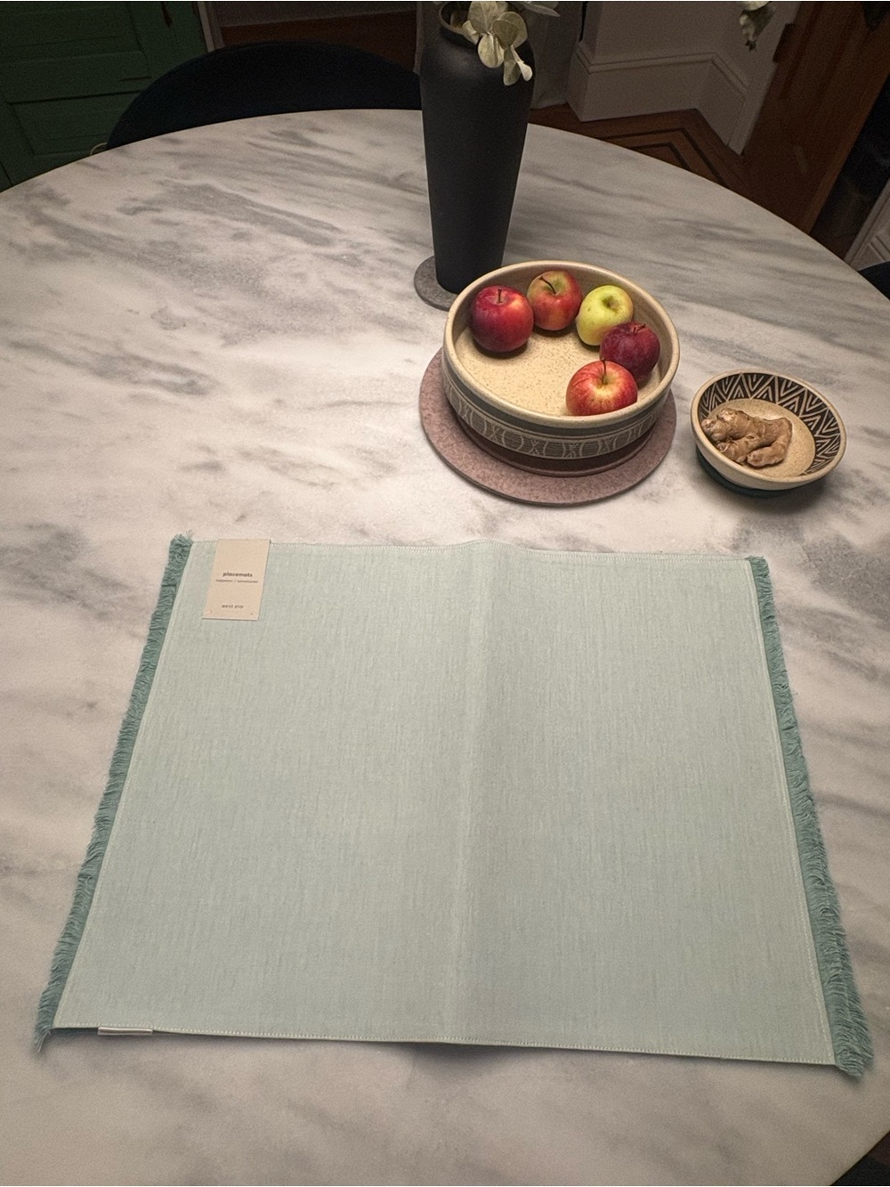 West Elm Fringe Placemat, Set of 2, Light Pool” (Soft Aqua), NWT, 100% Cotton